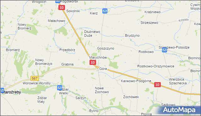 mapa Nowa Góra gmina Staroźreby, Nowa Góra gmina Staroźreby na mapie Targeo