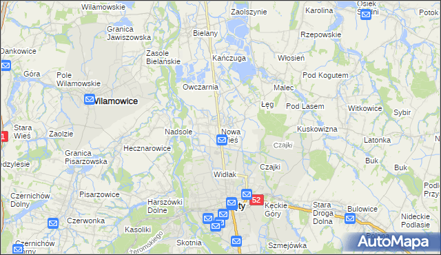 mapa Nowa Wieś gmina Kęty, Nowa Wieś gmina Kęty na mapie Targeo