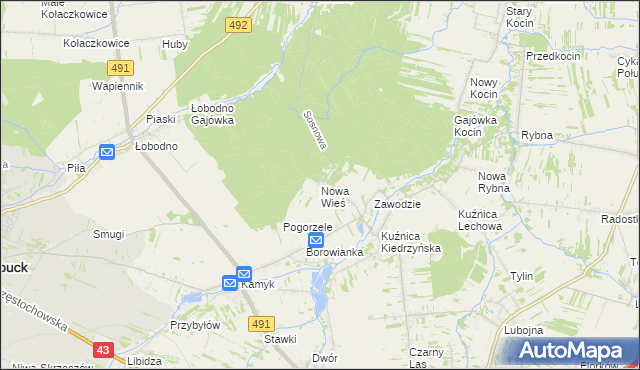 mapa Nowa Wieś gmina Kłobuck, Nowa Wieś gmina Kłobuck na mapie Targeo