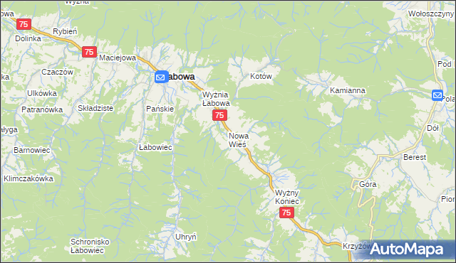 mapa Nowa Wieś gmina Łabowa, Nowa Wieś gmina Łabowa na mapie Targeo
