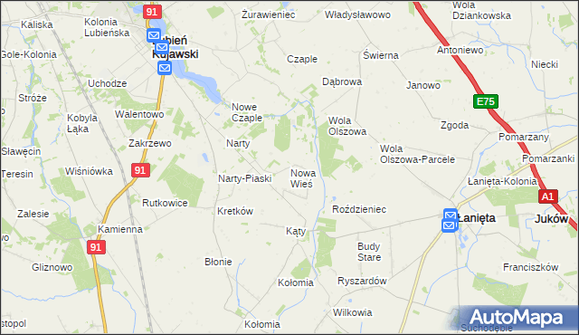 mapa Nowa Wieś gmina Lubień Kujawski, Nowa Wieś gmina Lubień Kujawski na mapie Targeo