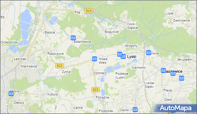 mapa Nowa Wieś gmina Lyski, Nowa Wieś gmina Lyski na mapie Targeo