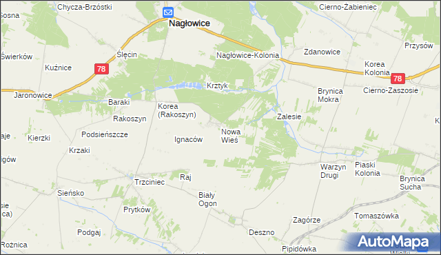 mapa Nowa Wieś gmina Nagłowice, Nowa Wieś gmina Nagłowice na mapie Targeo