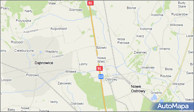 mapa Nowa Wieś gmina Nowe Ostrowy, Nowa Wieś gmina Nowe Ostrowy na mapie Targeo