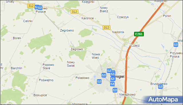 mapa Nowa Wieś gmina Śmigiel, Nowa Wieś gmina Śmigiel na mapie Targeo