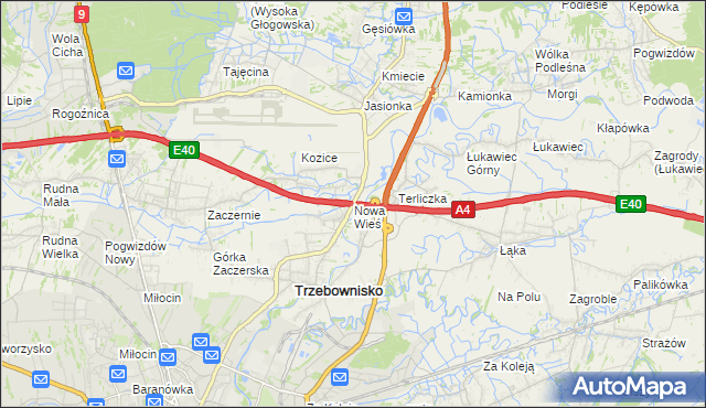mapa Nowa Wieś gmina Trzebownisko, Nowa Wieś gmina Trzebownisko na mapie Targeo