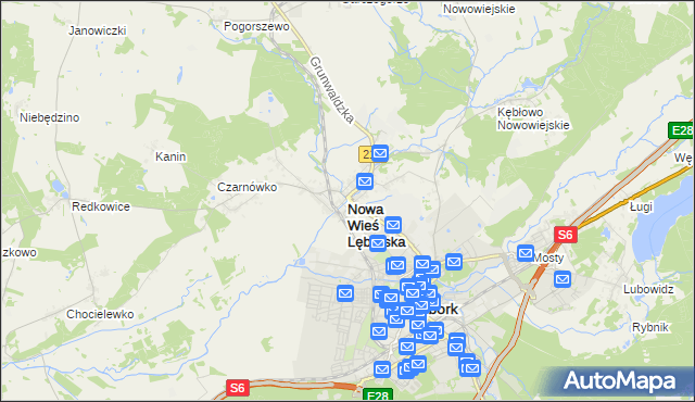 mapa Nowa Wieś Lęborska, Nowa Wieś Lęborska na mapie Targeo