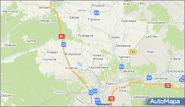 mapa Nowa Wioska gmina Siewierz, Nowa Wioska gmina Siewierz na mapie Targeo