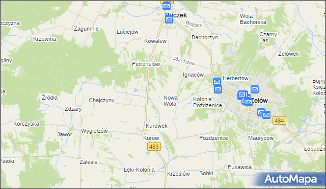 mapa Nowa Wola gmina Zelów, Nowa Wola gmina Zelów na mapie Targeo