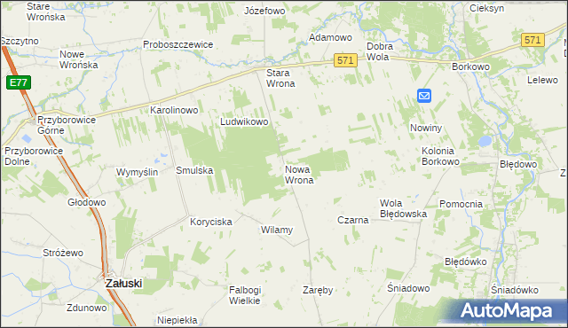 mapa Nowa Wrona gmina Joniec, Nowa Wrona gmina Joniec na mapie Targeo