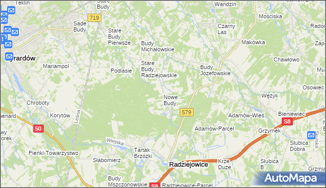 mapa Nowe Budy gmina Radziejowice, Nowe Budy gmina Radziejowice na mapie Targeo