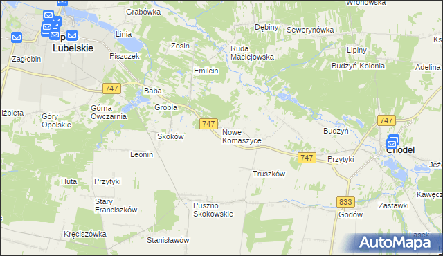 mapa Nowe Komaszyce, Nowe Komaszyce na mapie Targeo