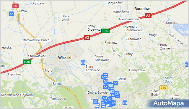 mapa Nowe Kozłowice, Nowe Kozłowice na mapie Targeo