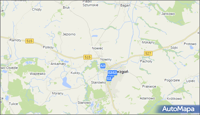 mapa Nowiny gmina Dzierzgoń, Nowiny gmina Dzierzgoń na mapie Targeo