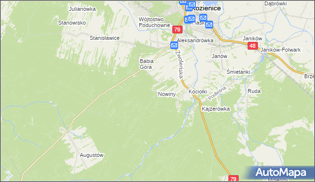 mapa Nowiny gmina Kozienice, Nowiny gmina Kozienice na mapie Targeo