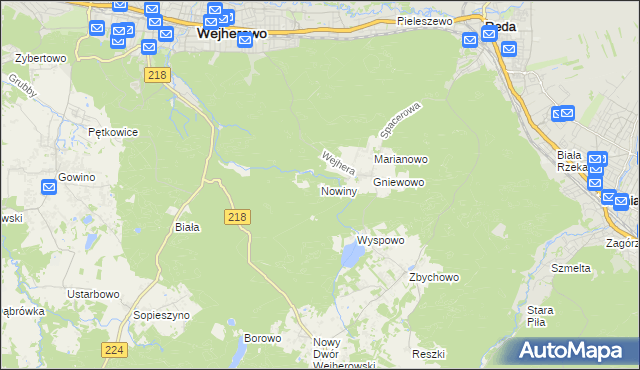 mapa Nowiny gmina Wejherowo, Nowiny gmina Wejherowo na mapie Targeo