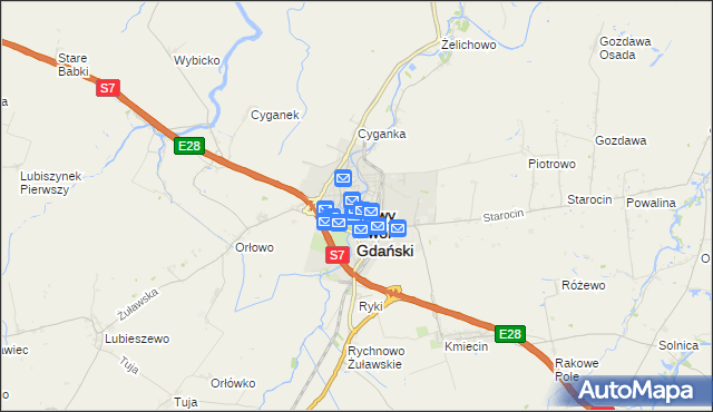 mapa Nowy Dwór Gdański, Nowy Dwór Gdański na mapie Targeo