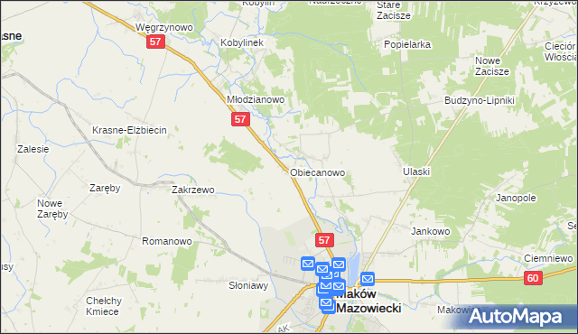 mapa Obiecanowo gmina Karniewo, Obiecanowo gmina Karniewo na mapie Targeo