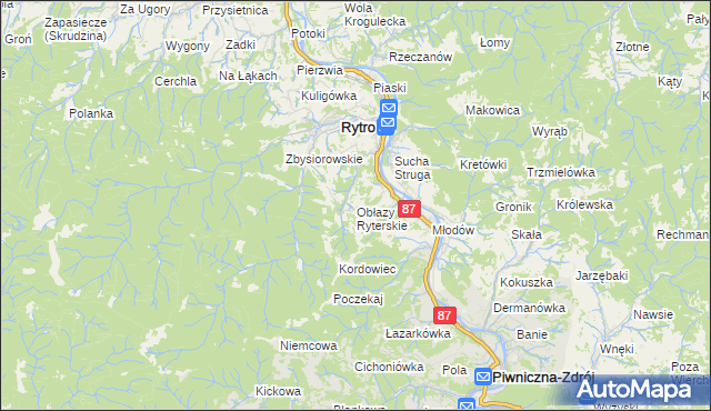 mapa Obłazy Ryterskie, Obłazy Ryterskie na mapie Targeo