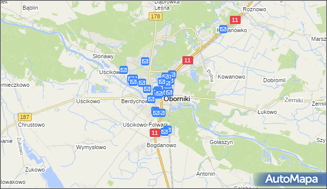 mapa Oborniki, Oborniki na mapie Targeo