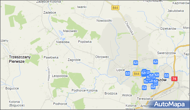 mapa Obrowiec gmina Hrubieszów, Obrowiec gmina Hrubieszów na mapie Targeo