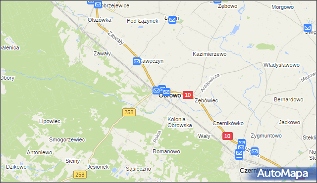 mapa Obrowo powiat toruński, Obrowo powiat toruński na mapie Targeo