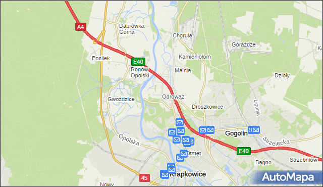 mapa Odrowąż gmina Gogolin, Odrowąż gmina Gogolin na mapie Targeo