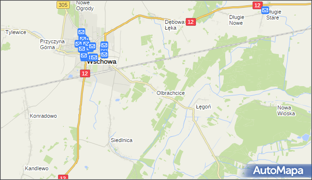 mapa Olbrachcice gmina Wschowa, Olbrachcice gmina Wschowa na mapie Targeo