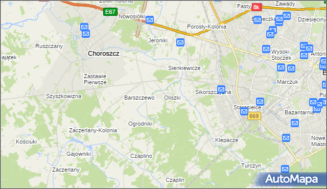 mapa Oliszki gmina Choroszcz, Oliszki gmina Choroszcz na mapie Targeo