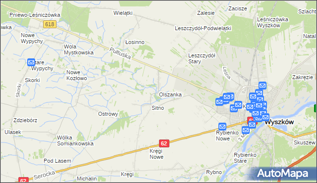 mapa Olszanka gmina Wyszków, Olszanka gmina Wyszków na mapie Targeo
