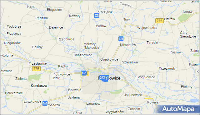 mapa Opatkowice gmina Proszowice, Opatkowice gmina Proszowice na mapie Targeo
