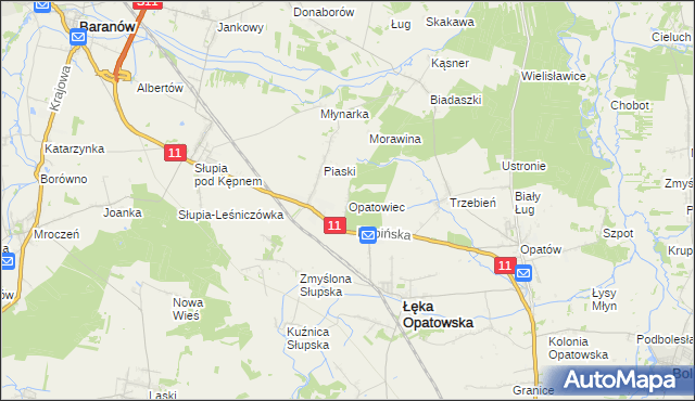 mapa Opatowiec gmina Łęka Opatowska, Opatowiec gmina Łęka Opatowska na mapie Targeo