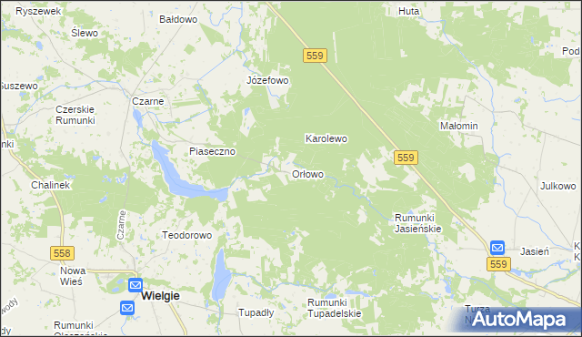 mapa Orłowo gmina Wielgie, Orłowo gmina Wielgie na mapie Targeo