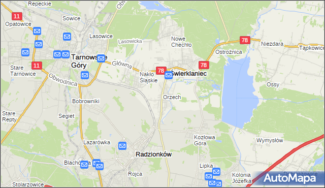 mapa Orzech, Orzech na mapie Targeo