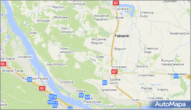 mapa Osiek gmina Fabianki, Osiek gmina Fabianki na mapie Targeo