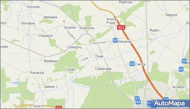 mapa Osiek gmina Jarocin, Osiek gmina Jarocin na mapie Targeo