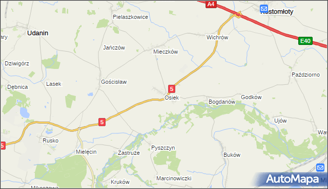 mapa Osiek gmina Kostomłoty, Osiek gmina Kostomłoty na mapie Targeo