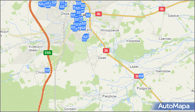 mapa Osiek gmina Lubin, Osiek gmina Lubin na mapie Targeo