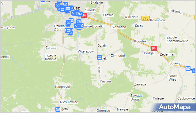 mapa Osiek gmina Olkusz, Osiek gmina Olkusz na mapie Targeo