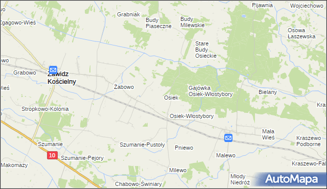 mapa Osiek gmina Zawidz, Osiek gmina Zawidz na mapie Targeo