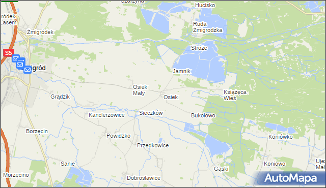 mapa Osiek gmina Żmigród, Osiek gmina Żmigród na mapie Targeo