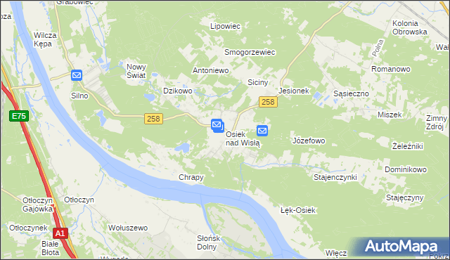 mapa Osiek nad Wisłą, Osiek nad Wisłą na mapie Targeo