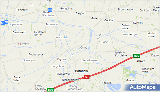 mapa Osiny gmina Baranów, Osiny gmina Baranów na mapie Targeo