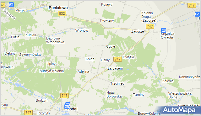 mapa Osiny gmina Chodel, Osiny gmina Chodel na mapie Targeo