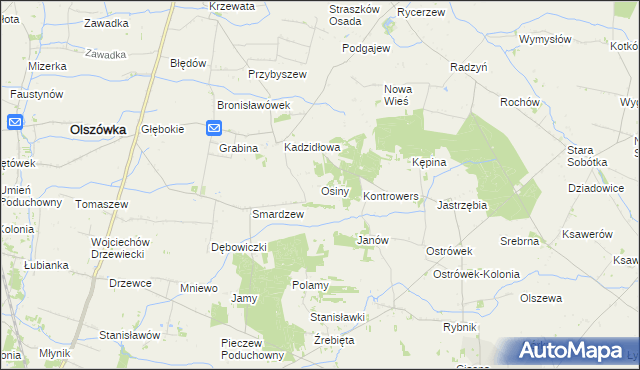 mapa Osiny gmina Grabów, Osiny gmina Grabów na mapie Targeo