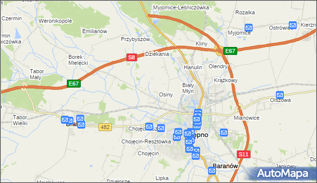 mapa Osiny gmina Kępno, Osiny gmina Kępno na mapie Targeo