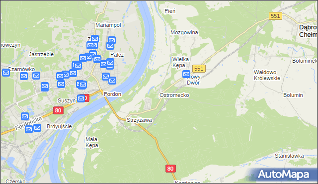 mapa Ostromecko, Ostromecko na mapie Targeo