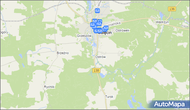 mapa Ostrów gmina Sulęcin, Ostrów gmina Sulęcin na mapie Targeo