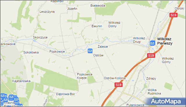 mapa Ostrów gmina Wilkołaz, Ostrów gmina Wilkołaz na mapie Targeo