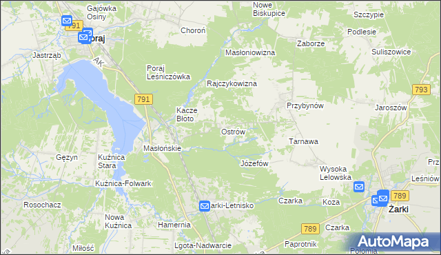 mapa Ostrów gmina Żarki, Ostrów gmina Żarki na mapie Targeo